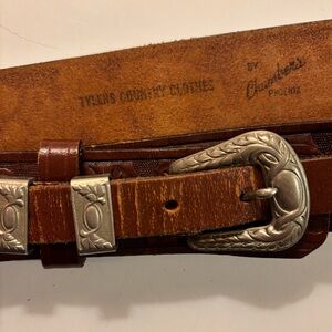 Vintage Hand-tooled Leather Belt with Silver Buckle